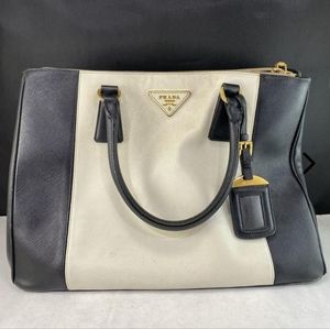 Prada Two Tone Saffiano Tote Bag Purse